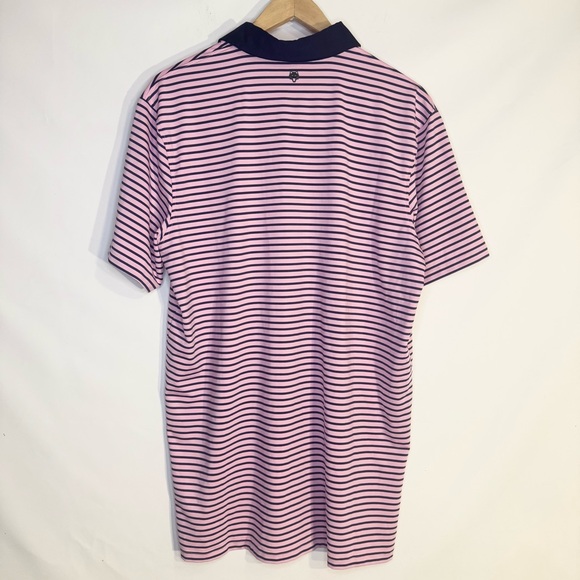 Greyson Men’s Striped Performance Short Sleeve Polo Pink & Navy Size L Golf - Picture 6 of 6